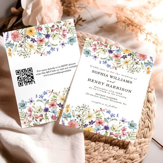 Wildflower Rustic Country Wedding Modern QR Code Kaart