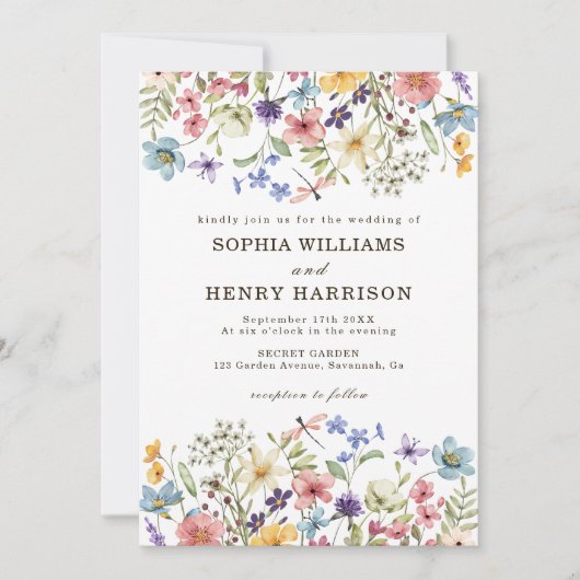 Wildflower Rustic Country Wedding Modern QR Code Kaart (Voorkant)