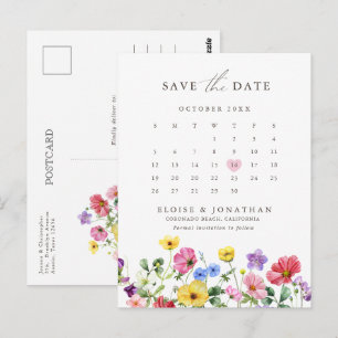 Wildflower Rustic Floral Calendar Bewaar de datum Briefkaart