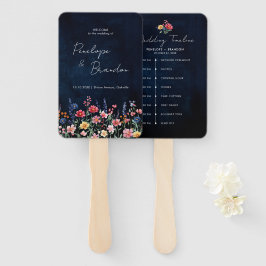 Wildflower Rustic Floral Navy Wedding Tijdlijn Handwaaier