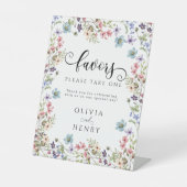 Wildflower Rustic Floral Wedding Favorieten Teken Reclamebord Met Voetstuk (Voorkant)