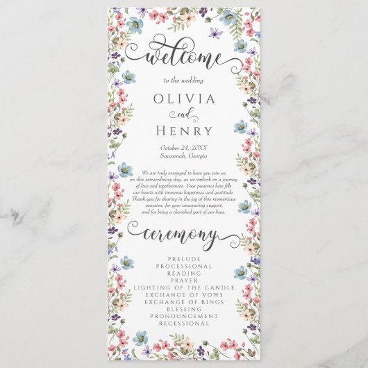 Wildflower Rustic Floral Wedding Programma (Voorkant)