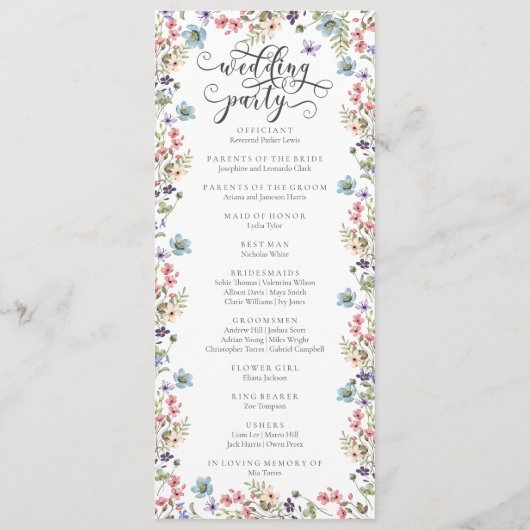 Wildflower Rustic Floral Wedding Programma (Achterkant)