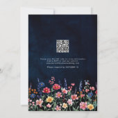 Wildflower Rustic QR Code Floral Navy Wedding Kaart (Achterkant)