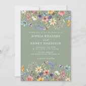 Wildflower Rustic Sage Green Wedding QR-code Kaart (Voorkant)