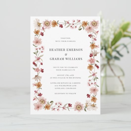 Wildflower Rustic Wedding Kaart (Staand voorkant)