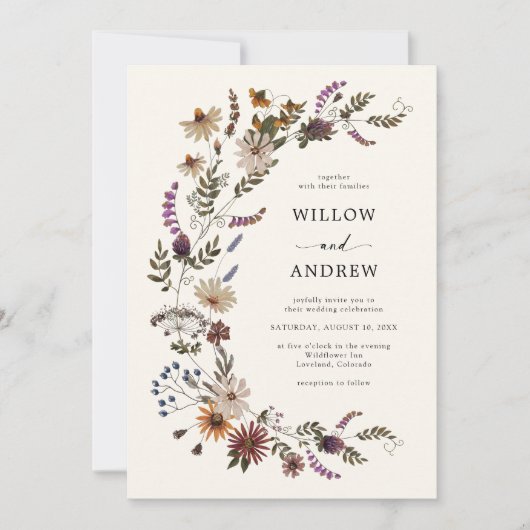 Wildflower Rustic Wedding Kaart (Voorkant)