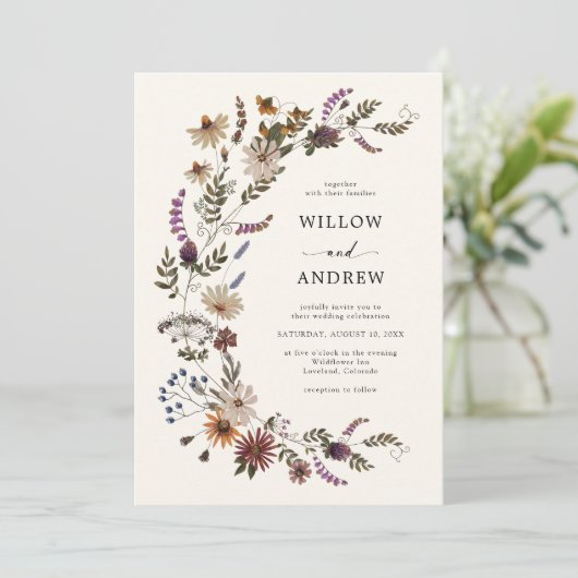 Wildflower Rustic Wedding Kaart (Staand voorkant)