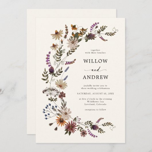 Wildflower Rustic Wedding Kaart (Voorkant / Achterkant)