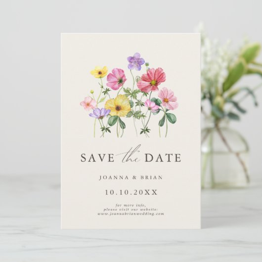 Wildflower Rustiek Chic Bloemen Boho Country Foto Save The Date (Staand voorkant)