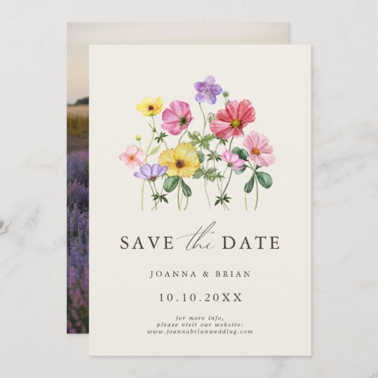 Wildflower Rustiek Chic Bloemen Boho Country Foto Save The Date (Voorkant / Achterkant)