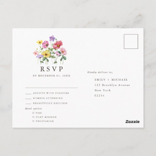 Wildflower Rustiek Chic Bloemen Boho Country RSVP Briefkaart (Achterkant)