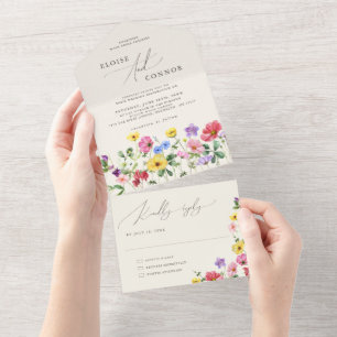 Wildflower Rustiek Chic Bloemen Boho Country Weddi All In One Uitnodiging