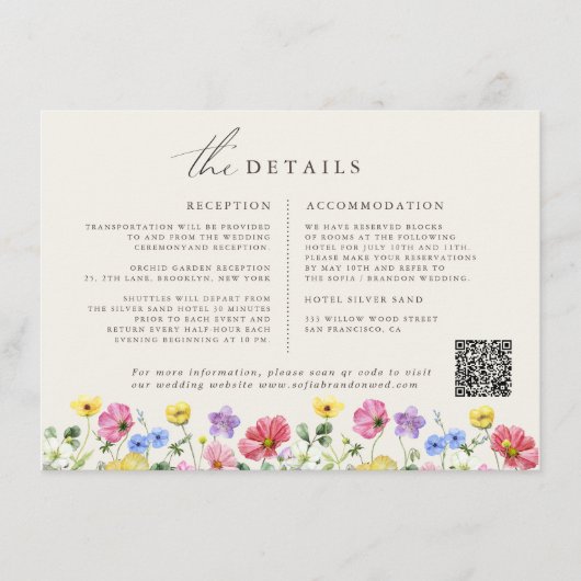 Wildflower Rustiek Chic Bloemen Boho Country Weddi Informatiekaartje (Voorkant)