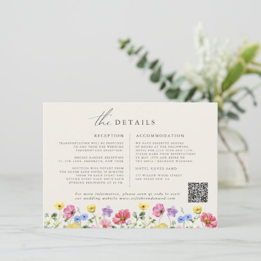 Wildflower Rustiek Chic Bloemen Boho Country Weddi Informatiekaartje (Staand voorkant)