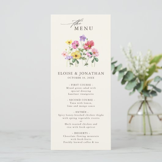 Wildflower Rustiek Chic Bloemen Boho Country Weddi Menu (Staand voorkant)