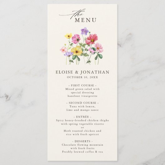 Wildflower Rustiek Chic Bloemen Boho Country Weddi Menu (Voorkant)