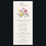 Wildflower Rustiek Chic Bloemen Boho Country Weddi Menu<br><div class="desc">Vier uw liefdesverhaal met dit elegante bloemige huwelijksmenu met een charmant waterverf wilde bloemontwerp en een modern kalligrafiescript. Perfect voor een tuinbruiloft, buitenceremonie of rustieke boho-viering, dit ontwerp combineert grillige bloemelementen met tijdloze elegantie. Ideaal voor zomer- of voorjaarsbruiloften, het levendige botanische kunstwerk en de gepersonaliseerde lay-out maken het gemakkelijk om...</div>