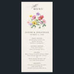 Wildflower Rustiek Chic Bloemen Boho Country Weddi Menu<br><div class="desc">Vier uw liefdesverhaal met dit elegante bloemige huwelijksmenu met een charmant waterverf wilde bloemontwerp en een modern kalligrafiescript. Perfect voor een tuinbruiloft, buitenceremonie of rustieke boho-viering, dit ontwerp combineert grillige bloemelementen met tijdloze elegantie. Ideaal voor zomer- of voorjaarsbruiloften, het levendige botanische kunstwerk en de gepersonaliseerde lay-out maken het gemakkelijk om...</div>