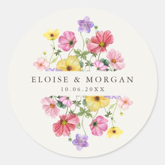Wildflower Rustiek Chic Bloemen Boho Country Weddi Ronde Sticker (Voorkant)