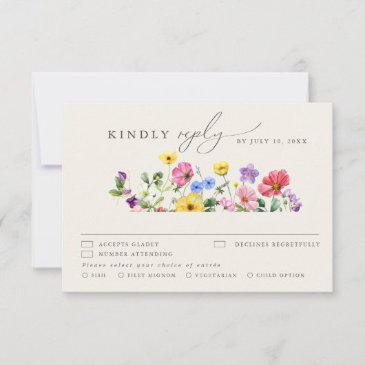 Wildflower Rustiek Chic Bloemen Boho Country Weddi RSVP Kaartje (Voorkant)