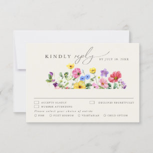 Wildflower Rustiek Chic Bloemen Boho Country Weddi RSVP Kaartje