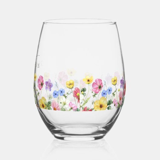 Wildflower Rustiek Chic Bloemen Boho Country Weddi Wijnglas Zonder Voet (Links)