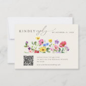 Wildflower Rustiek Chic Bloemen Boho Huwelijk QR C RSVP Kaartje (Voorkant)