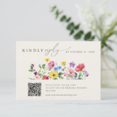 Wildflower Rustiek Chic Bloemen Boho Huwelijk QR C RSVP Kaartje (Staand voorkant)