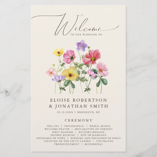 Wildflower Rustiek Chic Bloemen Boho Wedding Progr (Voorkant)