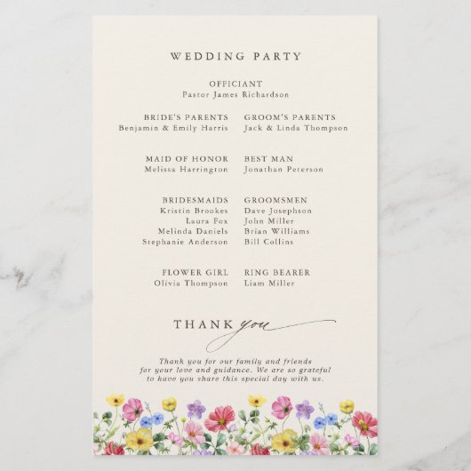 Wildflower Rustiek Chic Bloemen Boho Wedding Progr (Achterkant)