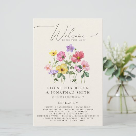 Wildflower Rustiek Chic Bloemen Boho Wedding Progr (Staand voorkant)