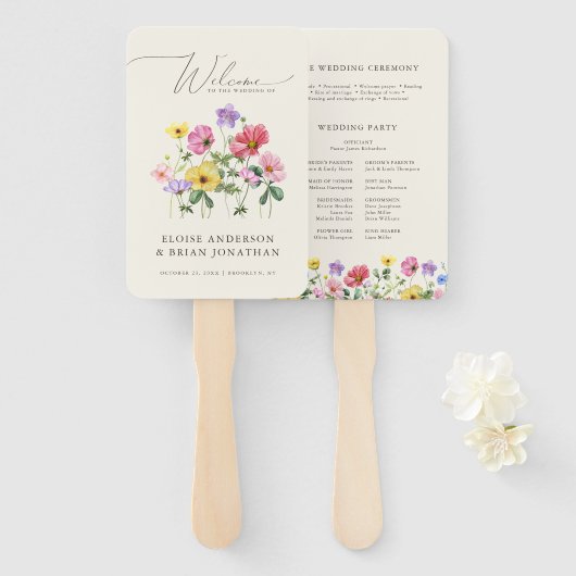 Wildflower Rustiek Chic Bloemen Boho Wedding Progr Handwaaier (Voorkant en achterkant)
