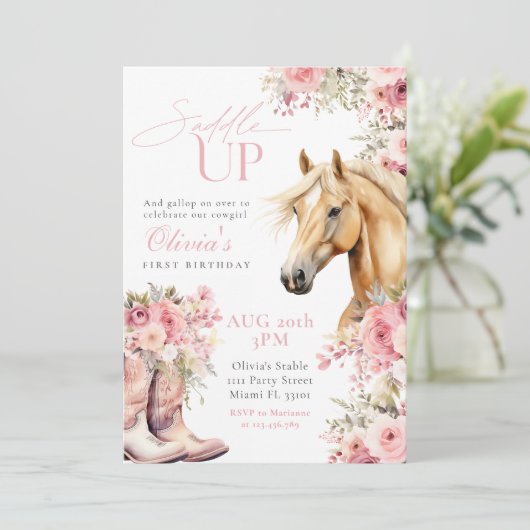 Wildflower rustiek paard bloemencowgirl verjaardag kaart (Staand voorkant)