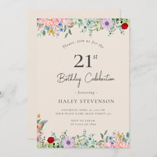 Wildflower rustieke Boho 21e verjaardag Eenvoudig Kaart (Voorkant / Achterkant)