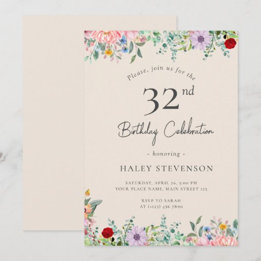 Wildflower rustieke Boho 32e verjaardag Eenvoudig  Kaart (Voorkant / Achterkant)