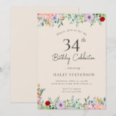 Wildflower rustieke Boho 34e verjaardag Eenvoudig  Kaart (Voorkant / Achterkant)