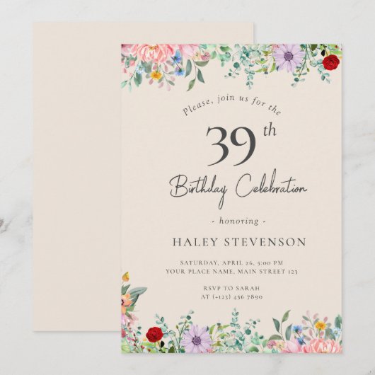 Wildflower rustieke Boho 39e verjaardag Eenvoudig  Kaart (Voorkant / Achterkant)