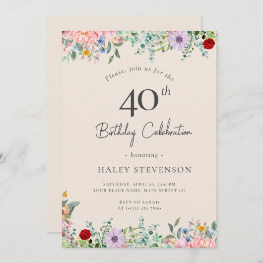 Wildflower rustieke Boho 40e verjaardag Eenvoudig  Kaart (Voorkant / Achterkant)