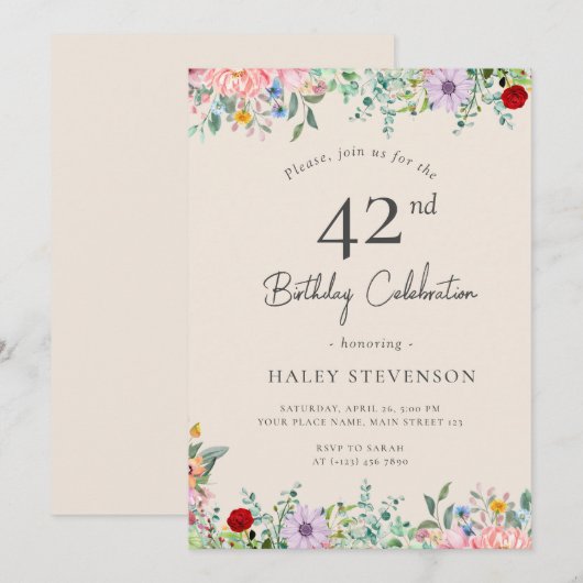 Wildflower rustieke Boho 42e verjaardag Eenvoudig  Kaart (Voorkant / Achterkant)