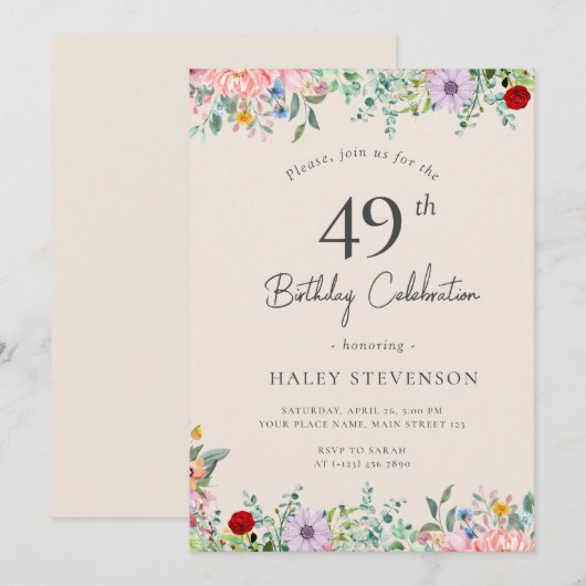 Wildflower rustieke Boho 49e verjaardag Eenvoudig Kaart (Voorkant / Achterkant)