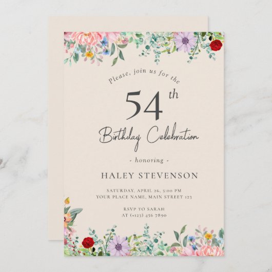 Wildflower rustieke Boho 54e verjaardag Eenvoudig  Kaart (Voorkant / Achterkant)