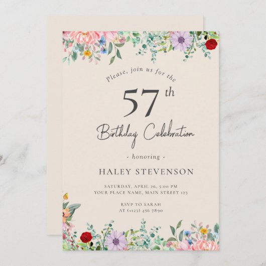 Wildflower rustieke Boho 57e verjaardag Eenvoudig Kaart (Voorkant / Achterkant)