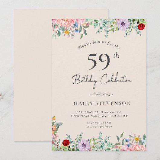 Wildflower rustieke Boho 59e verjaardag Eenvoudig  Kaart (Voorkant / Achterkant)