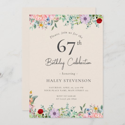 Wildflower rustieke Boho 67e verjaardag Eenvoudig  Kaart (Voorkant / Achterkant)