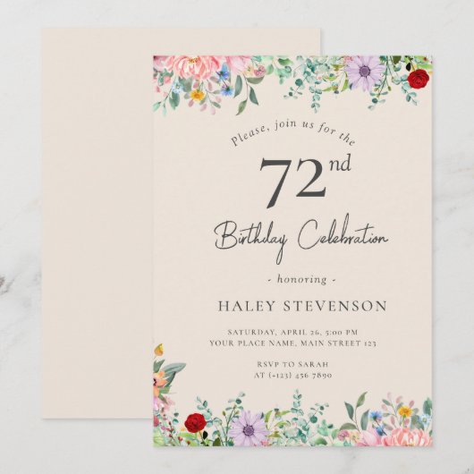 Wildflower rustieke Boho 72e verjaardag Eenvoudig Kaart (Voorkant / Achterkant)