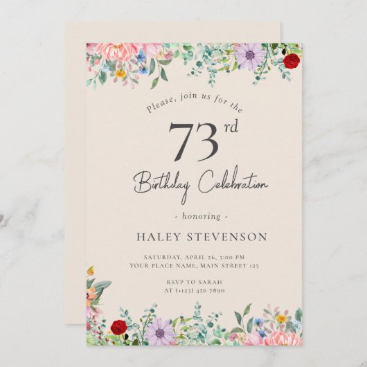 Wildflower rustieke Boho 73e verjaardag Eenvoudig  Kaart (Voorkant / Achterkant)