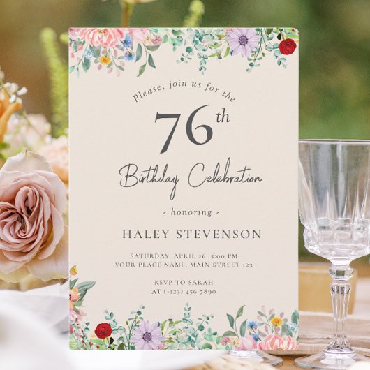 Wildflower rustieke Boho 76e verjaardag Eenvoudig  Kaart