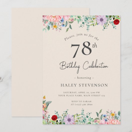 Wildflower rustieke Boho 78e verjaardag Eenvoudig Kaart (Voorkant / Achterkant)