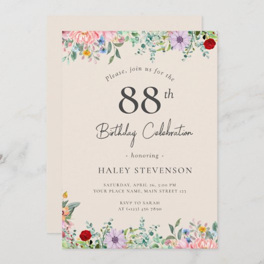 Wildflower rustieke Boho 88e verjaardag Eenvoudig  Kaart (Voorkant / Achterkant)